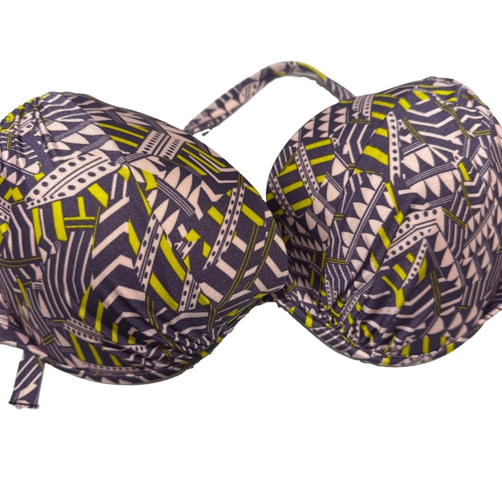 Victorias Secret 36DD Tease Halter Bikini Top Purple Yellow Pink Lined Y2K
